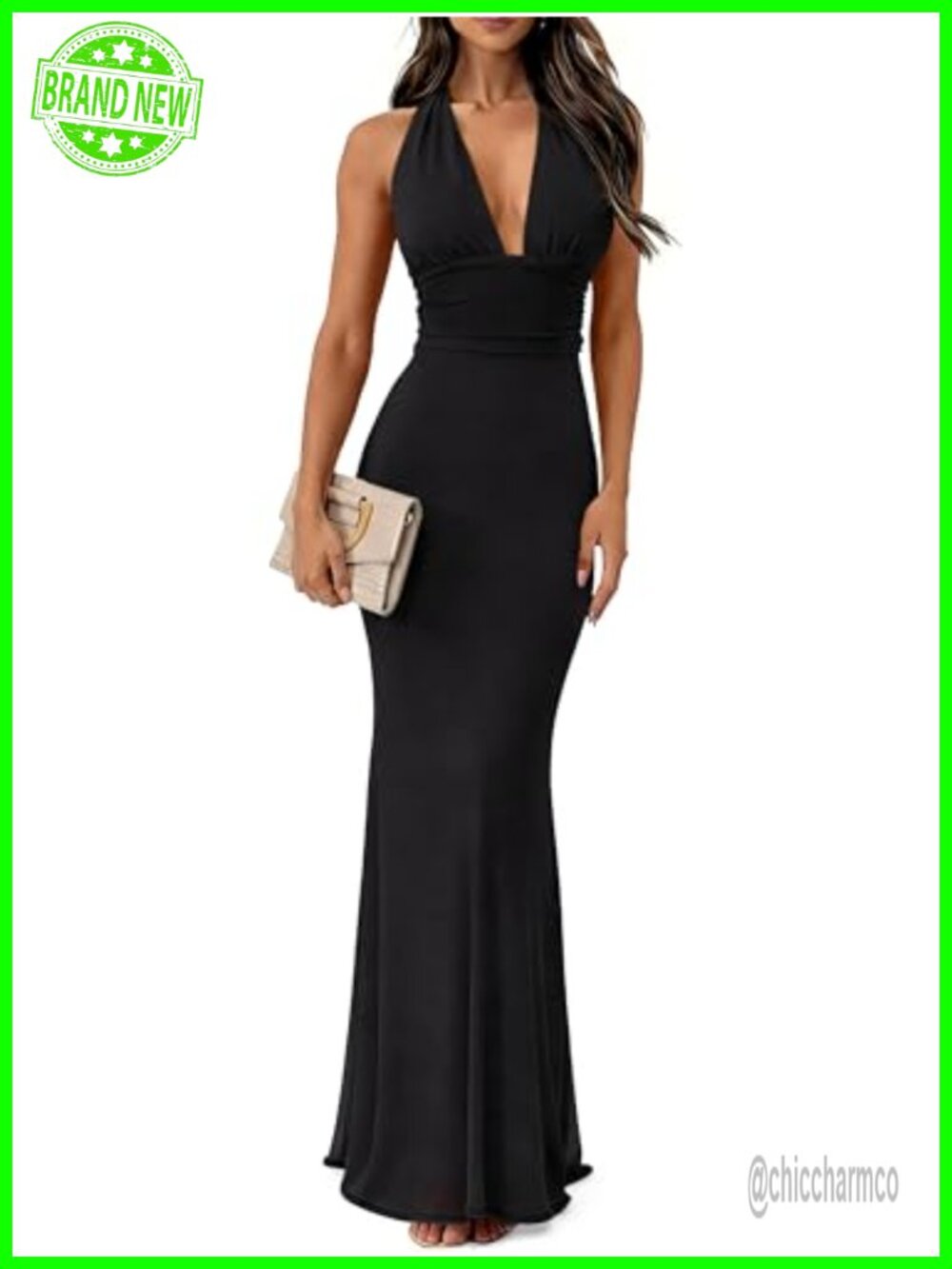 Women Halter Maxi Dress Formal Cocktail Slim Fit Sleeveless Bodycon